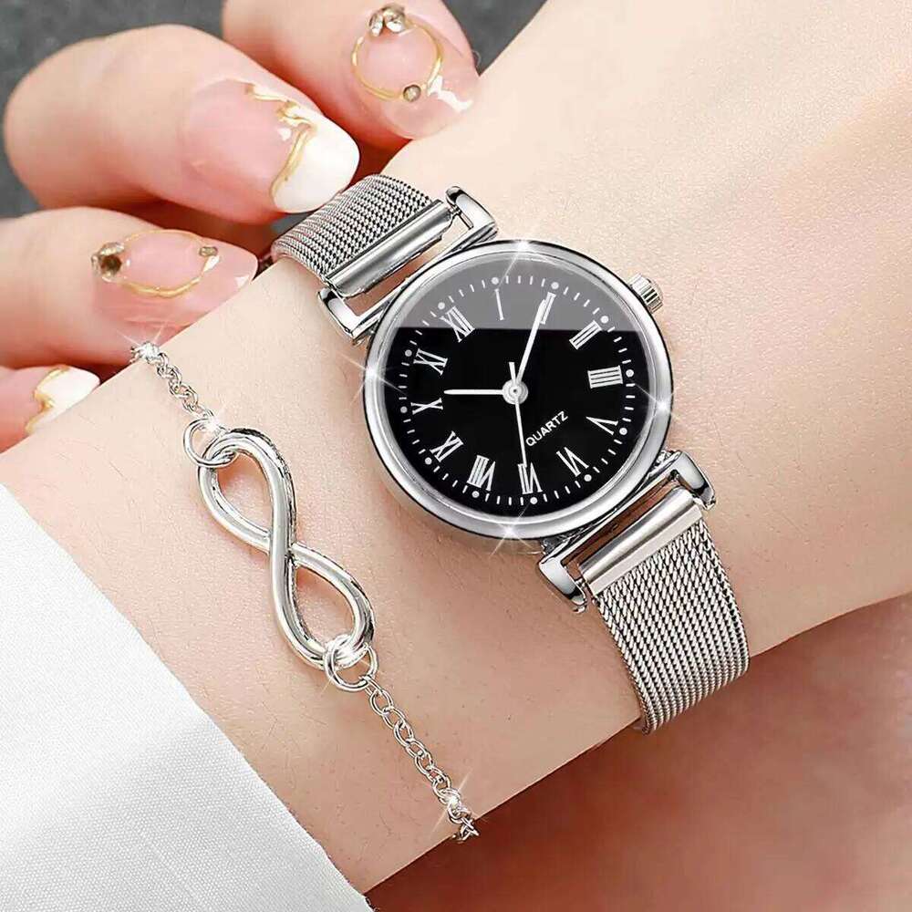 3PCS Fashion Roma Dial Women Watches Silver Mesh Band Quartz Wristwatches Jewelry Set Reloj MujerWithout Box Z260206