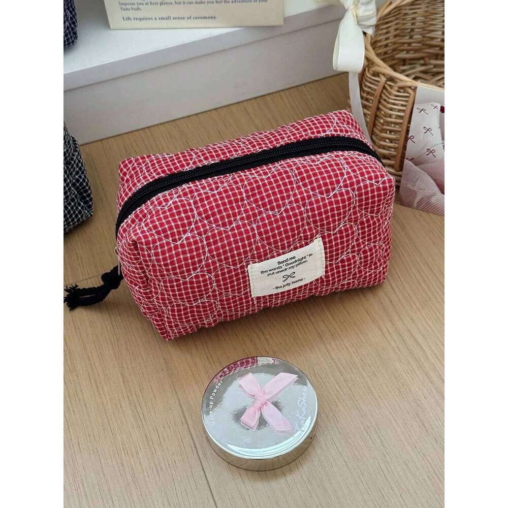 1pc/set Love Lattice Quilted Portable Storage Large Capacity Bag, Multi-function Makeup Bag Y260206