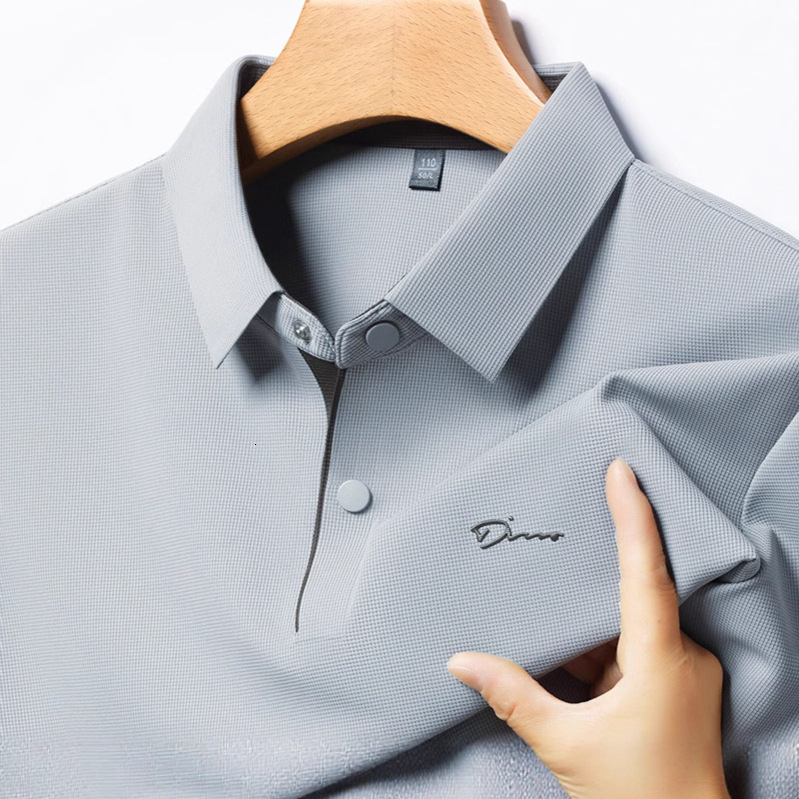 Luxury Brand Designer Clothes 2025 New Men's Short Sleeve Ice Silk Polo Shirt Turn-Down Collar Simple Loose Business Seamless Solid Color T-Shirt