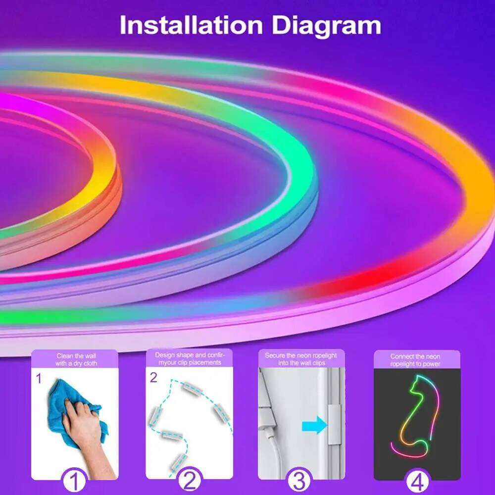 5V Lights RGBIC Neon Strip Light Bluetooth 1M 2M 3M 5M Waterproof Flex Ribbon Led Tape for Room Wall Decor Z260206