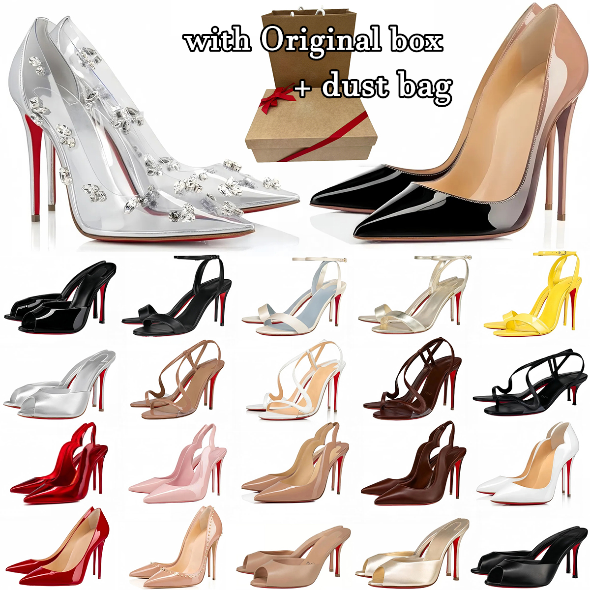 Formal ceremony Wedding banquet WITH BOX heels Brand Designer Women's High Heels Red Shiny BottomShoes 6cm 8cm 10cm Stiletto Genuine Leather Pumps dress Lady's shoes