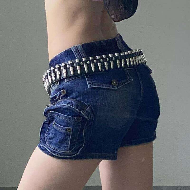 Motorcycle Style 3D Pockets Ultrashort Jeans Women Sexy Low-Waisted Tight Denim Woman Streetwear Trendy Y2K Jean Shorts XJ260206
