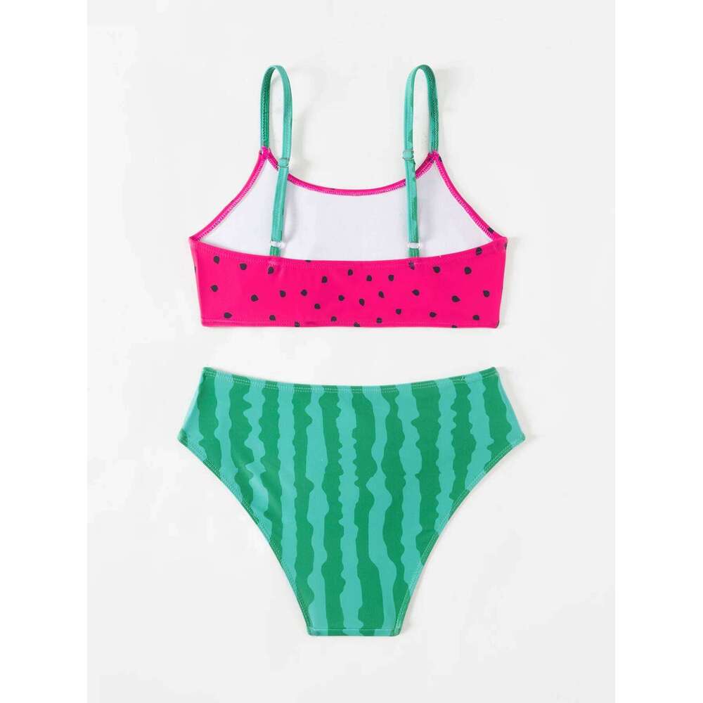 Ruffle Watermelon Print Swimwear Swimsuit Summer Beach Cute Girls Kids Bikini Set Outdoor Children Swimming Suit XJ260206