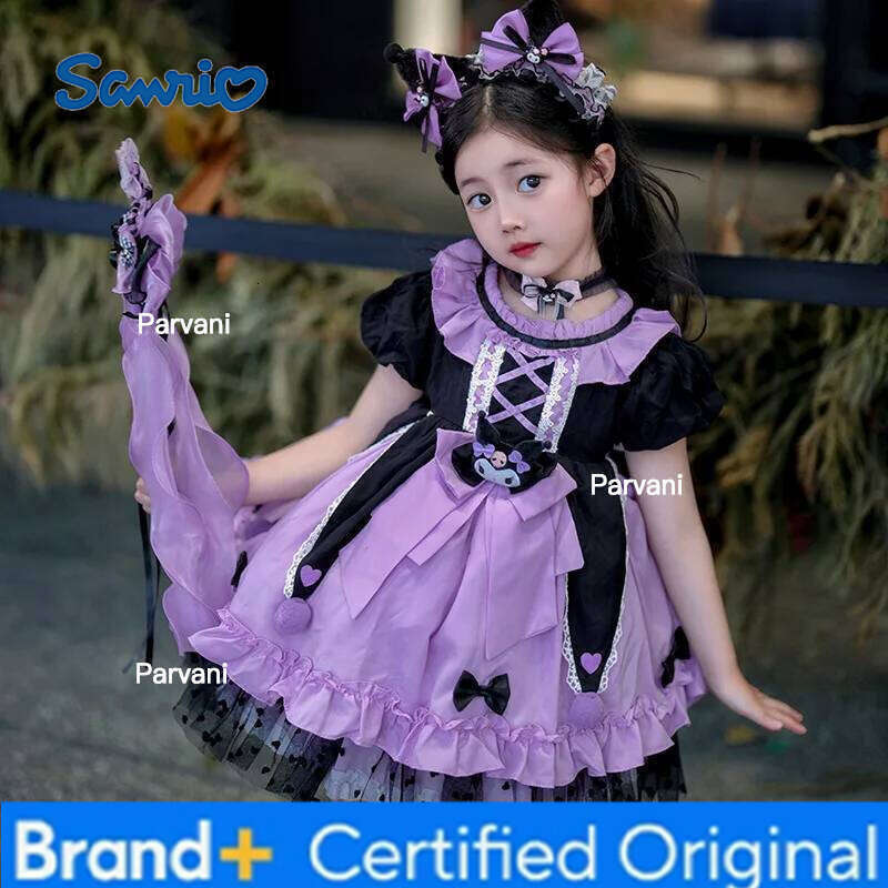 Sanrio 2025 Cosplay Kuromi Kawaii Lolita Princess Summer Children'S Costume Dress Puffy Skirt Suit Cute Girl Birthday Gift H2602061 - view 3
