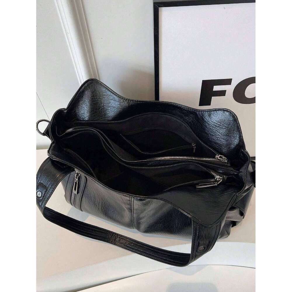 Retro Large Capacity Waterproof Business PU Tote Multi-Pocket Design Shoulder Bag, Multifunctional Travel Crossbody Bag Y260205