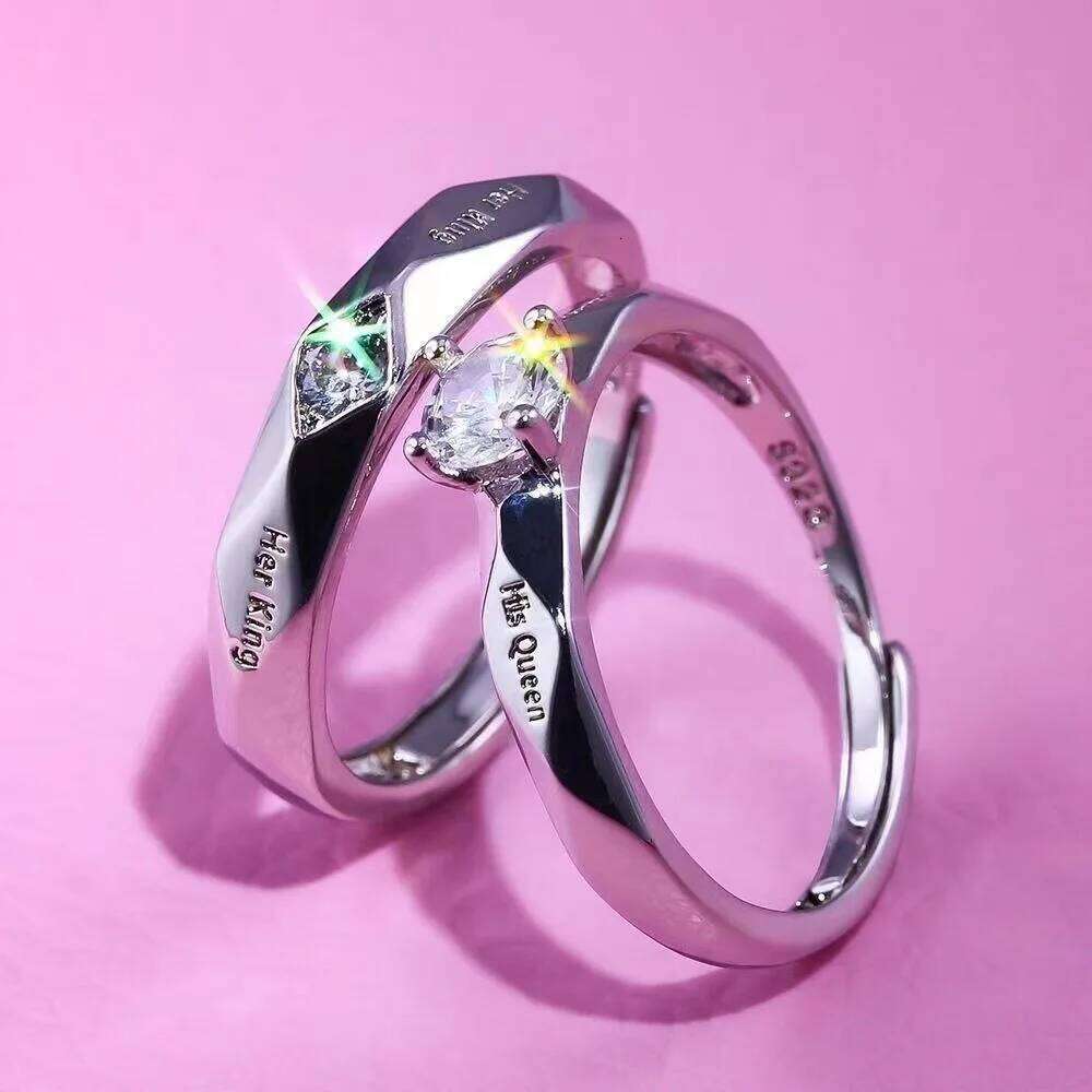 1 Pc Trendy Pledge Love with Letter Partner Valentine's Day Gift Cubic Zircon Stone Engagement Ring for Couple W260206