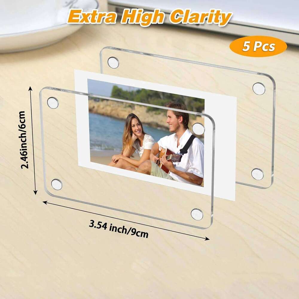 5 Packs Acrylic Fridge Magnetic Instax Frame, 2.46x3.54 Inch Magnet Frame for Refrigerator, Double Sided Mini Picture Frames S260205
