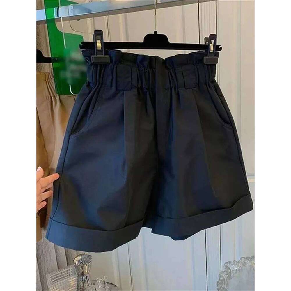 Women's Solid Color High Waisted Shorts Elastic Waist Wide Leg Casual Short Pants 2025 News H260206