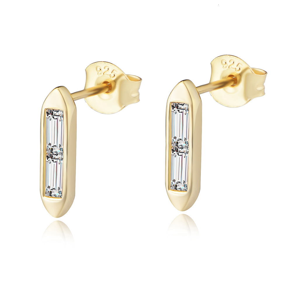 Korean-style S925 sterling simple geometric versatile elegant square zirconia stud earrings for women, light luxury silver jewelry