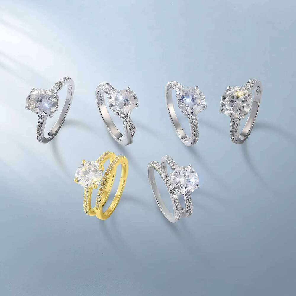 Solid 925 Sterling Silver Moissanite Lab Diamond Engagement Jewelry Bridal Set Gifts 14K Gold Plated Wedding Band VVS Women Ring
