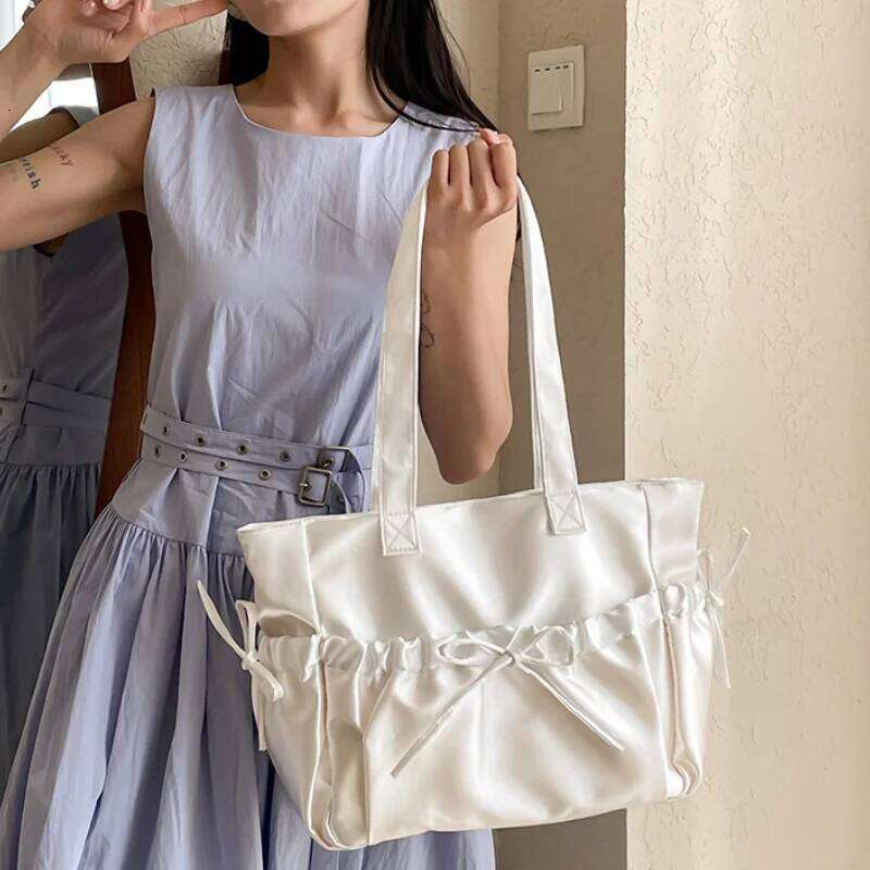 Sweet Ballet Girl Tote Ruched Bow Chic Student Preppy Style Shoulder Bag Large Capacity Cute Elegant Handbag Y260205