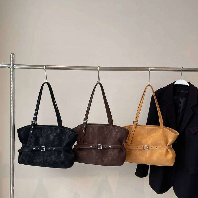 Fashion Brand Designer Tote Niche Buckle-designed Bucket Solid-color Versatile Commuter High-quality Suede Women Bag Y260205