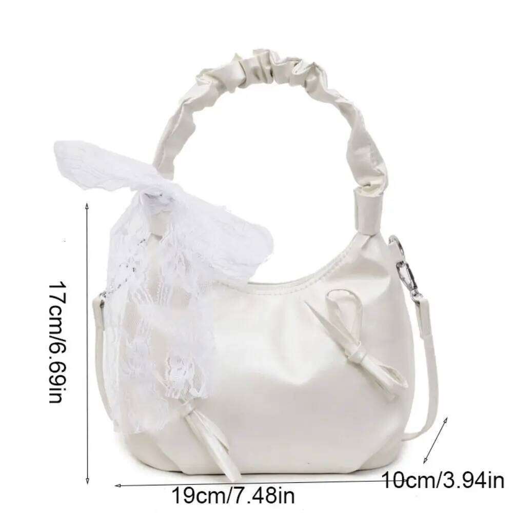 Fashion Cloud Evening Handbag Beige Lace Ribbon Bow PU Shoulder Large Capacity Korean Style Underarm Bag Girls Y260205