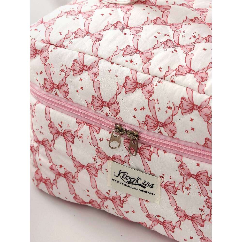 1pc/set Pink Mermaid Bow Quilted Essential Bag for Toiletries Storage, Travel Storage Makeup Bag, Multifuncti Y260206
