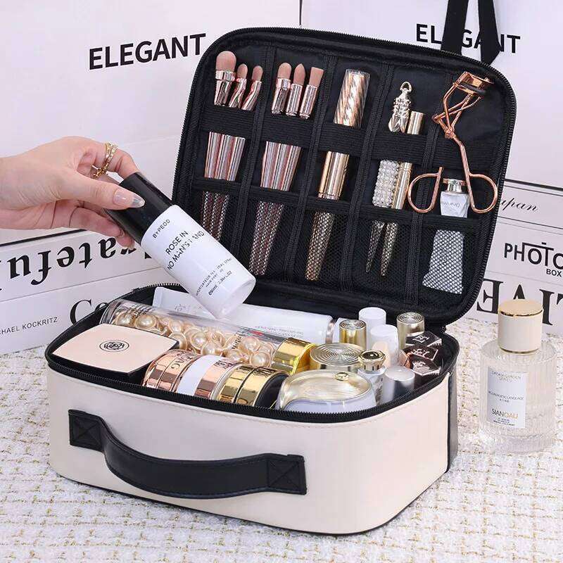 Women's Large Capacity PU Leather Makeup Bag Portable Travel Cosmetic Organizer Toiletry Pouch for Beauty Essentials Y260206