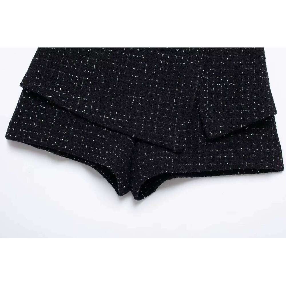 MUJER 2025 Belt Women's Sets High Waist Mini Black Textured Skirt Shorts Fashion Skort for Women H260206