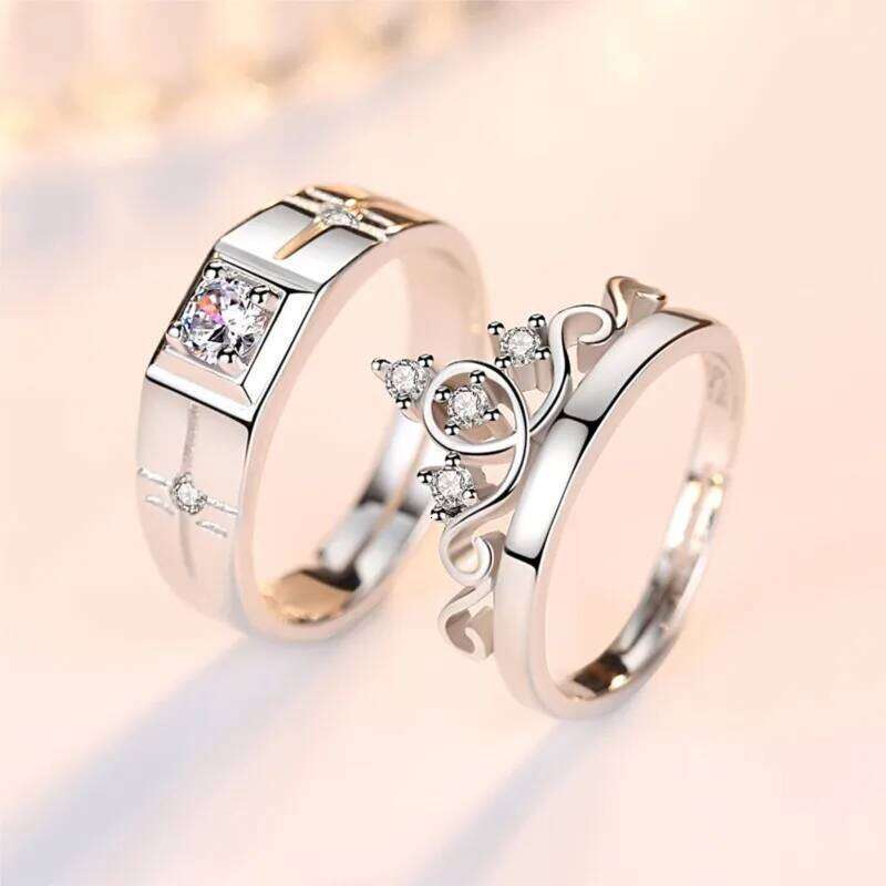 ANENJERY Silver Shiny Zircon Couple Rings For Women Men Wedding Party Temperament Jewelry W260206