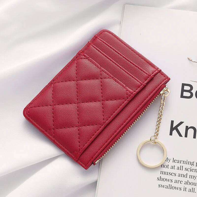 Quilted Minimalist Ring Mini Wallet - Bag with Multiple Card Slots and ID Holder, Zipped Coin Purse Faux Leather-tan carteras Y260206