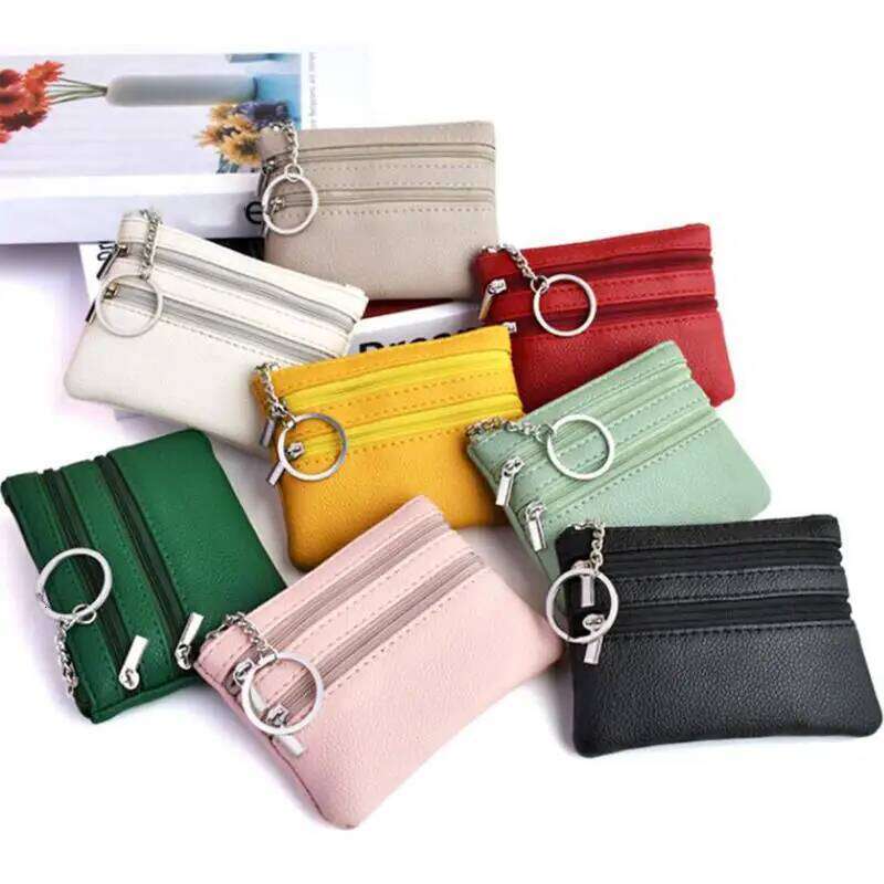 Mini Leather Wallet Pouch - Card Coin Key Holder Zippered Purse Gift Fashion Black Compact Organizer Y260206
