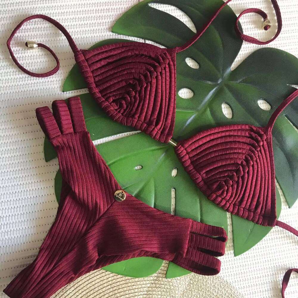 2025 New Bandage Stripes Brazilian Bikini Swimwear Women's Swimsuit Two Piece Set Female Sexy Lace up Mujer Beachwear Summer Z260206