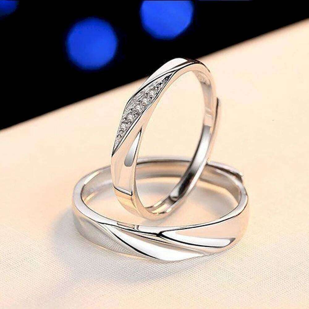 2025 Hot Sale Twist Zircon Adjustable Couple Rings Copper Plated Platinum Men Women Overlap Opening Finger Jewelry Drop Shipping W260206