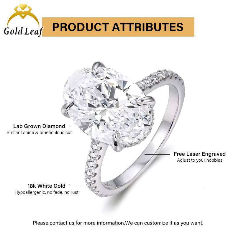 Goldleaf Jewelry IGI 1Ct-3Ct CVD HPHT 10K 14K 18K Solid Gold Engagement Wedding VVS Oval Lab Grown Diamond Ring