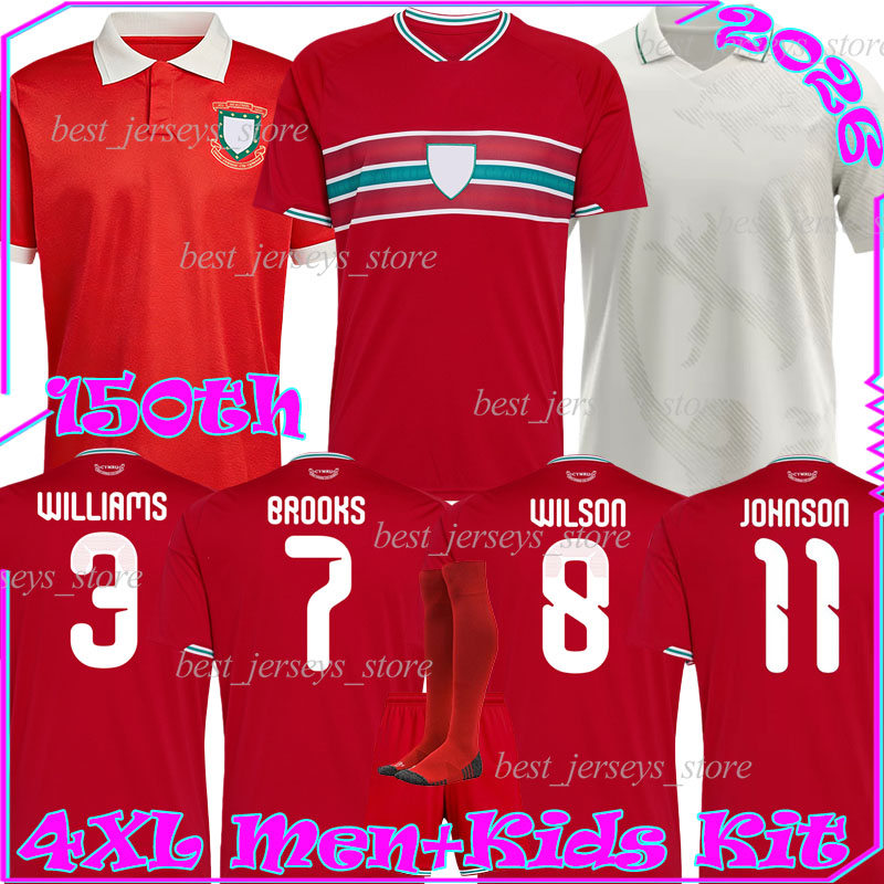 4XL Wales 2026 Wolrd Cup 150th soccer jerseys WILSON JOHNSON MOORE CULLEN THOMAS BROOKS BROADHEAD RODON DAVIES nationl team men kids kits socks sets football shirts