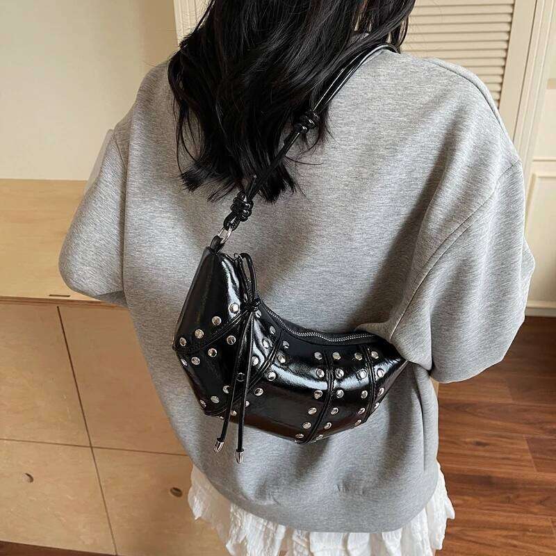 Designer Studded Shoulder Crescent 2025 New Women Metal Underarm Bag High-end Retro Rivet Polka Dot Crossbody Bags Y260205