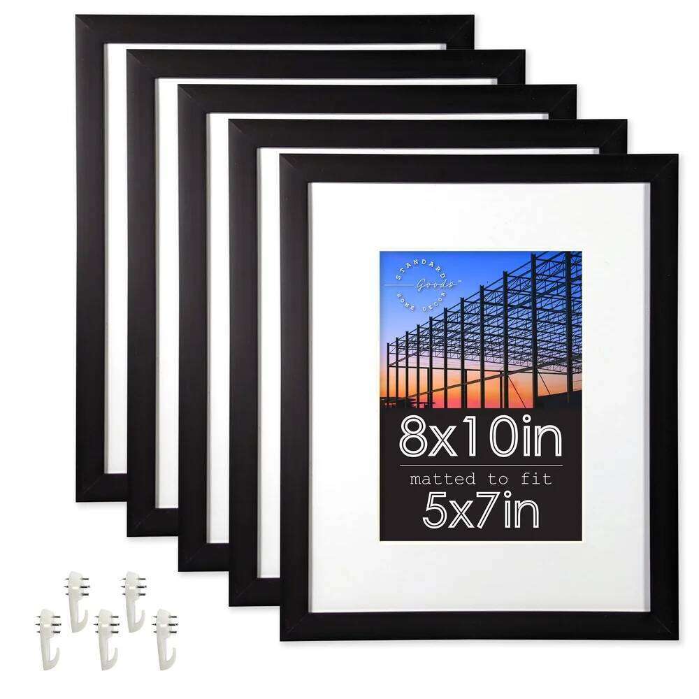8x10 Black Picture Frames 5-Pack Matted 5x7 Tabletop Wall Display Gallery Framing Durable Shatter Resistance Home Decor S260205
