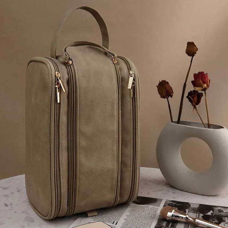 Multifunctional Makeup for Women PU Leather Large Capacity Portable Double Zipper Travel Toiletries Storage Bag Y260206