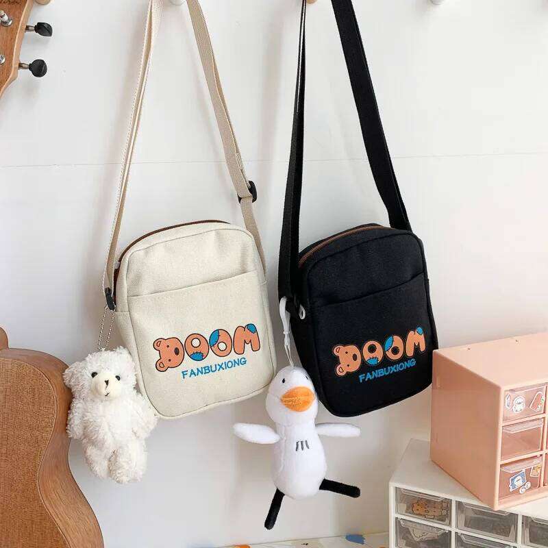 Cute Cartoon Bear Print Canvas Shoulder Crossbody Bags Student Messenger Girls Women Fashion Small Satchel Travel Phone Bag XJ260129