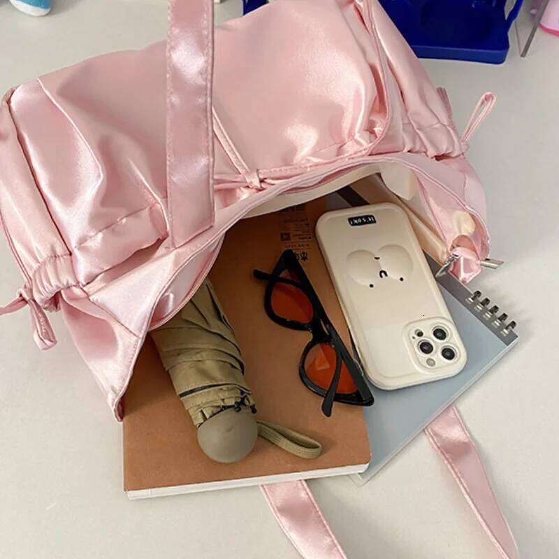 Sweet Ballet Girl Tote Ruched Bow Chic Student Preppy Style Shoulder Bag Large Capacity Cute Elegant Handbag Y260205