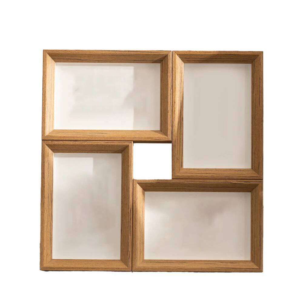 Composite Four Square Photo Frame Designed for Wall or Tabletop Display with Wood Material and Creative Layout Options S260205
