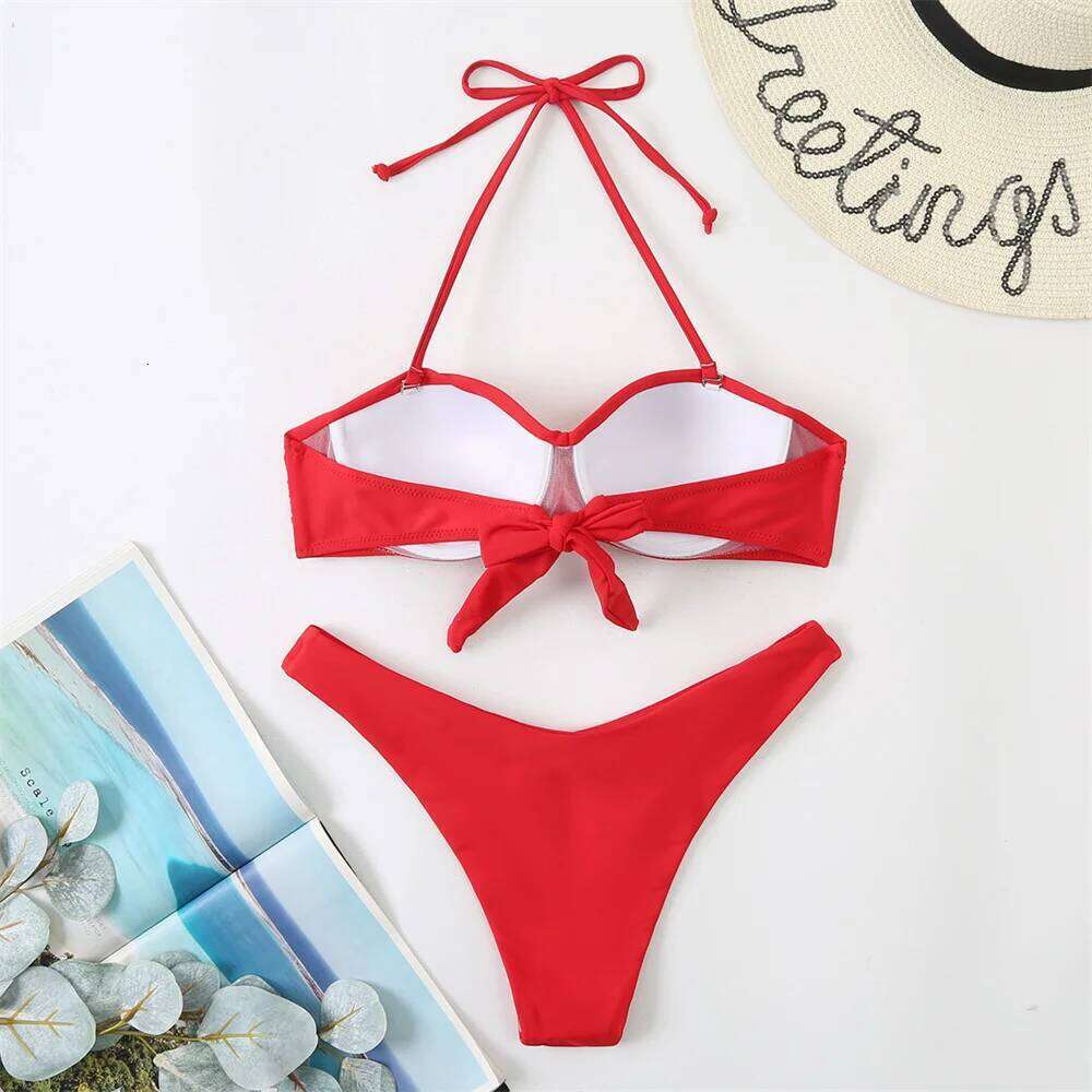 Sexy String Bandeau Swimsuit Bandage Bikini Wrinkles Pleated Push Up Swimwear Women Beach Outfits Bathing Suits Bikinis De Mujer Z260206