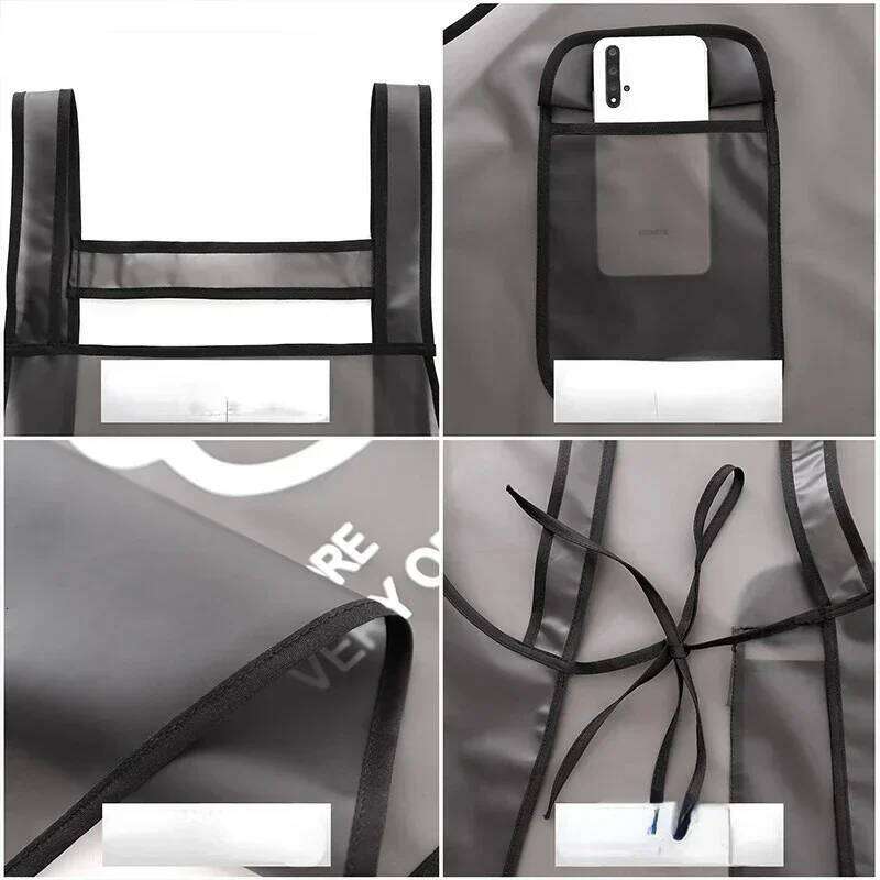 White Tpu Kitchen Waterproof Oil Resistant Work Apron Translucent Black Dirt-proof Cleaning Aprons With Pockets S260205
