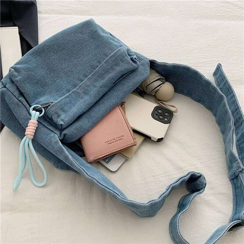 2025 Women's Denim Crossbody Large Capacity Tote Shoulder Bag Multi-Pocket Fashion Casual Handbag Purse For Women XJ260129