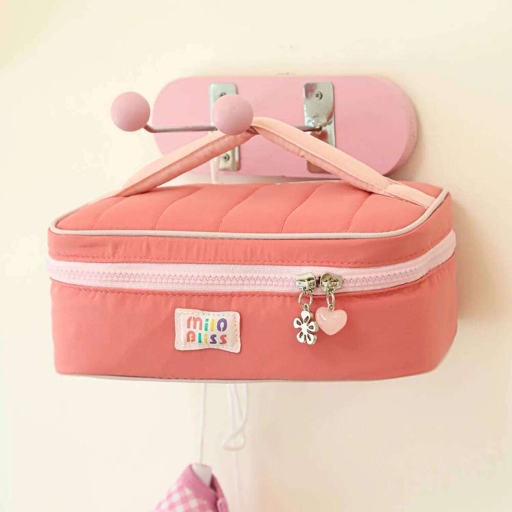 Customized Ins Korean style high-value handheld bag, cute color blocking, large capacity portable skincare makeup b Y260206