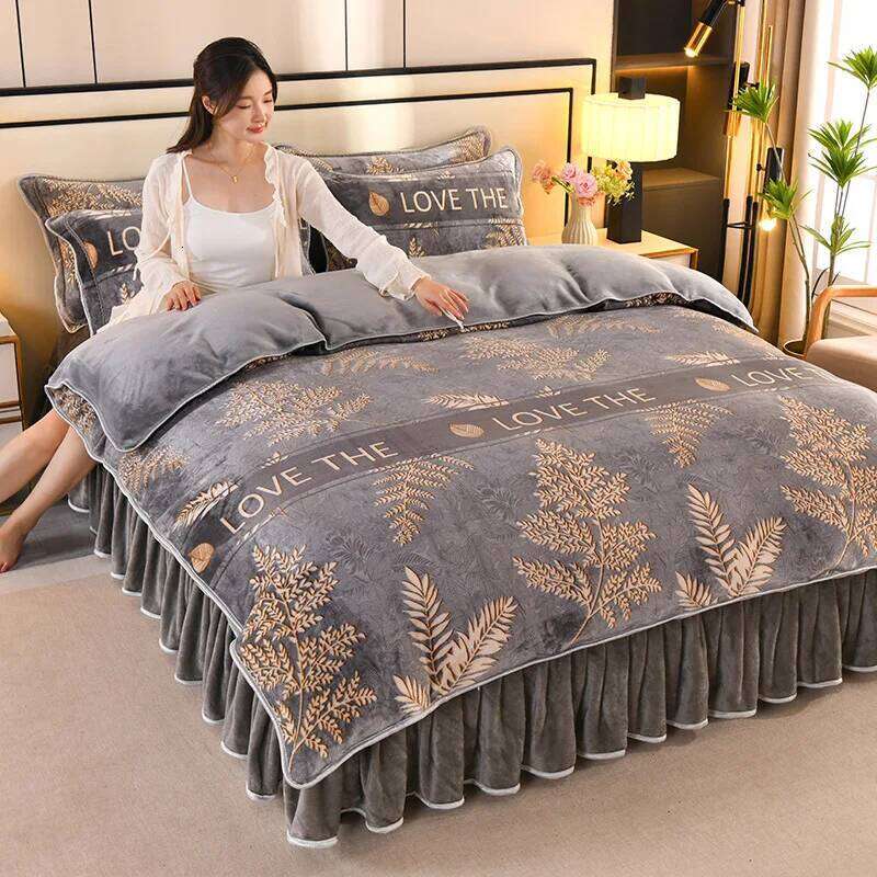 200x230cm Flannel Bedding Set Winter Thickened Milk 4PCS Warm Coral Fleece Duvet Cover XJ260206