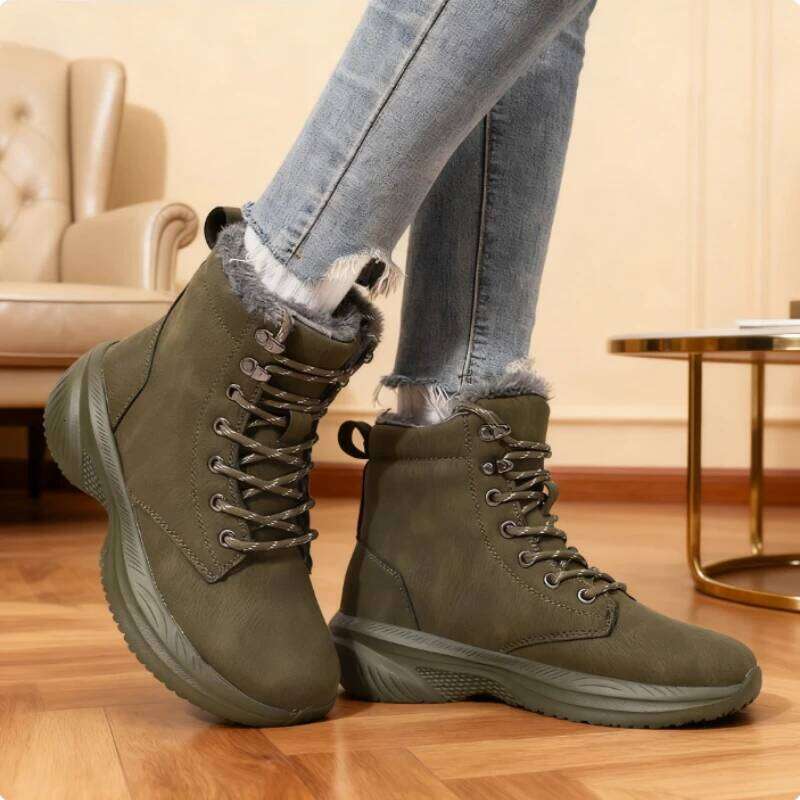 Women's Winter Snow Warm Fleece Lined Leather Ankle Non-Slip Platform Lace-Up Outdoor Hiking Boots for Cold Weather