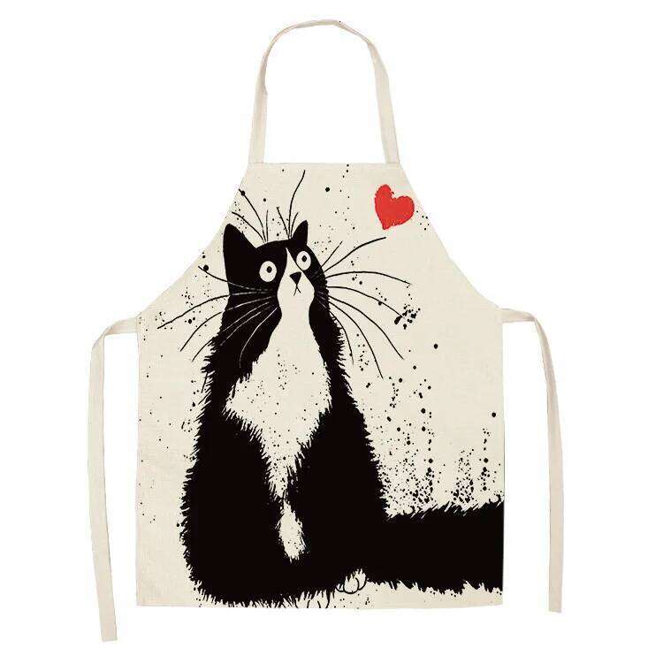 unframed 1 Pcs Cute Cat Pattern Kitchen Women Bibs Household Cleaning Pinafore Home Cooking Aprons Chef Apron For Man S260205 7a7