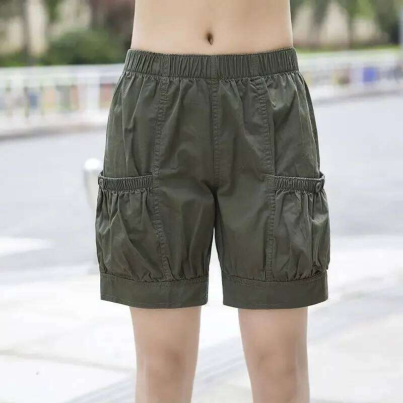 Summer Simplicity Loose Large Size All-match Solid Color High Waist Bloomers Women Clothes Casual Fashion Quarter Shorts XJ260206