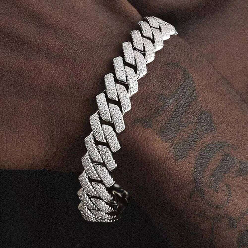 14MM Bling Link Chain Bracelets for Women Men Iced Out 2 Row Rhinestone Rhombus Prong Cuban Bracelet Wristband Jewelry 26H0206