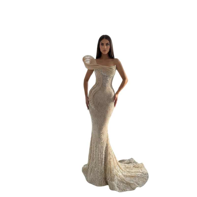 Customized Sexy One Shoulder Sequined Mermaid Evening Gown Elegant Sleeveless Lace Prom Dress Crystal Floor Length Party Gown