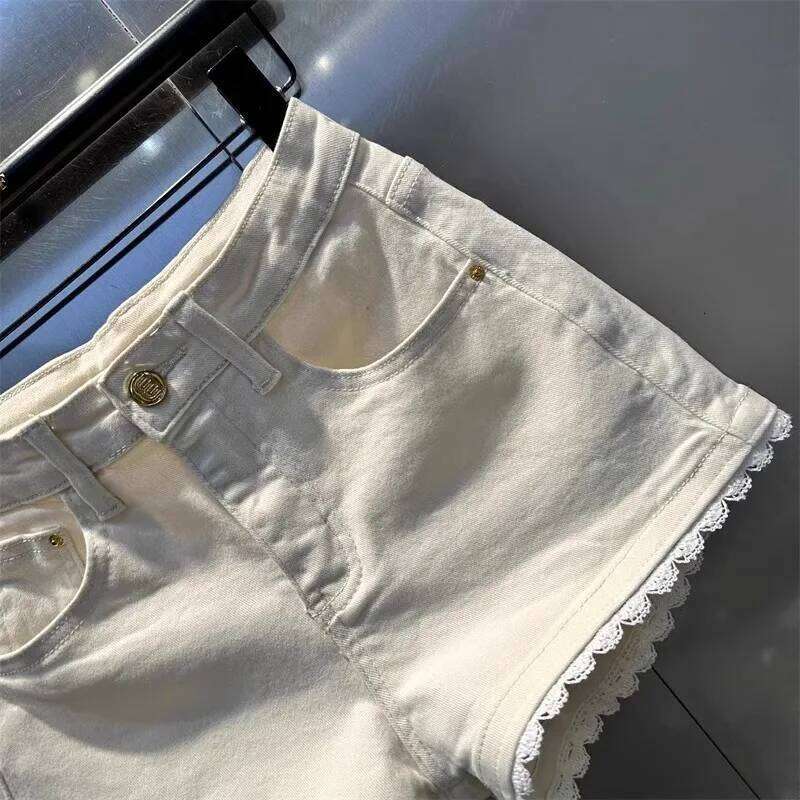Simple And Hot Women Style Lace Patchwork Versatile Denim New Summer High-Waisted Slimming A-line Shorts Jeans C260206