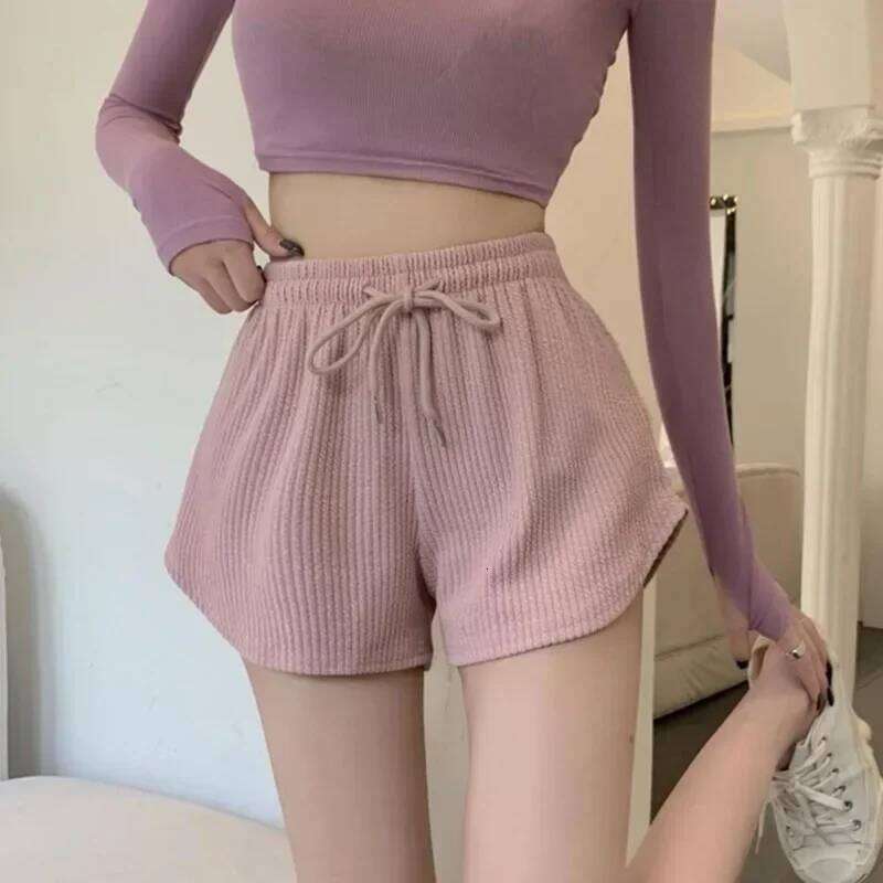 Women Summer High Elastic Lace Up Drawstring Wide Leg Sweat Short Fitness Running Shorts Loose Casual Large Sports Pants XJ260206