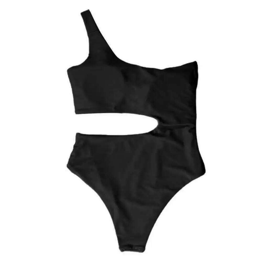 Women Bikini Solid Color Single Shoulder One-piece Temperament Openwork Soft Swimwear Traingle Halter Designer Sense For Beach XJ260206