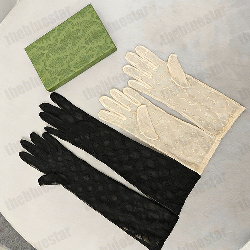 Chic Designer Letter Embroidery Lace Gloves Sunscreen Drive Mittens Women Long Mesh Designer Gloves Black Gloves Prom Wedding Gloves Riding Party Glove
