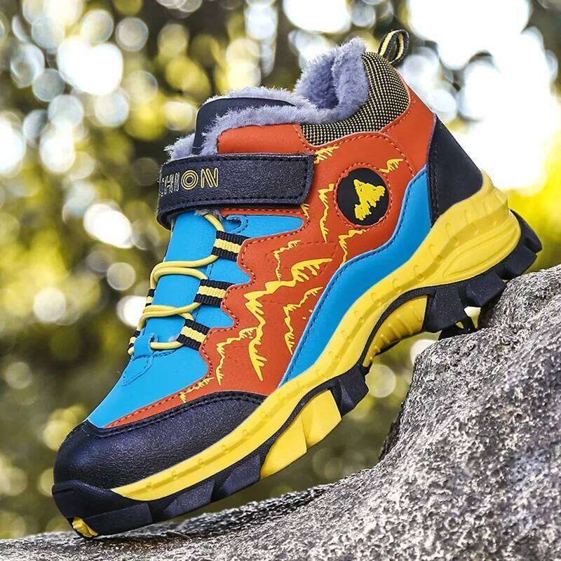 Winter Hiking Shoes Boy Kids Snow Boots Teenagers Children Shoe Walking Climbing Sneakers Leather Waterproof Non-slip Sport Warm 26Y0206