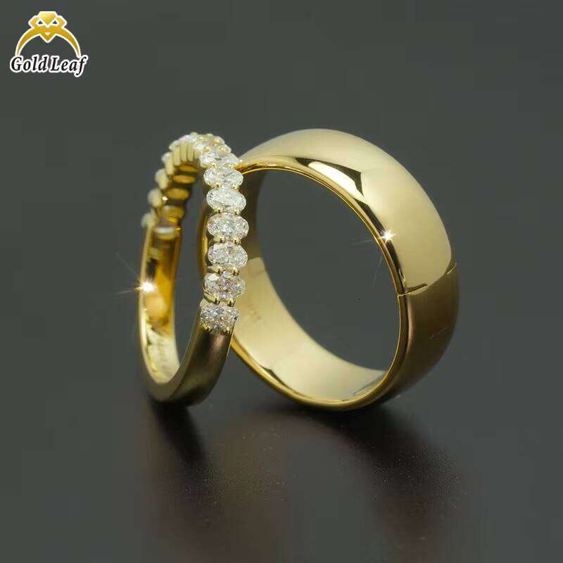 Goldleaf Custom 10K 14K 18K Gold Oval Cut D VVS Lab Grown Diamond Half Band Set IGI Women's Luxury Engagement Wedding Ring