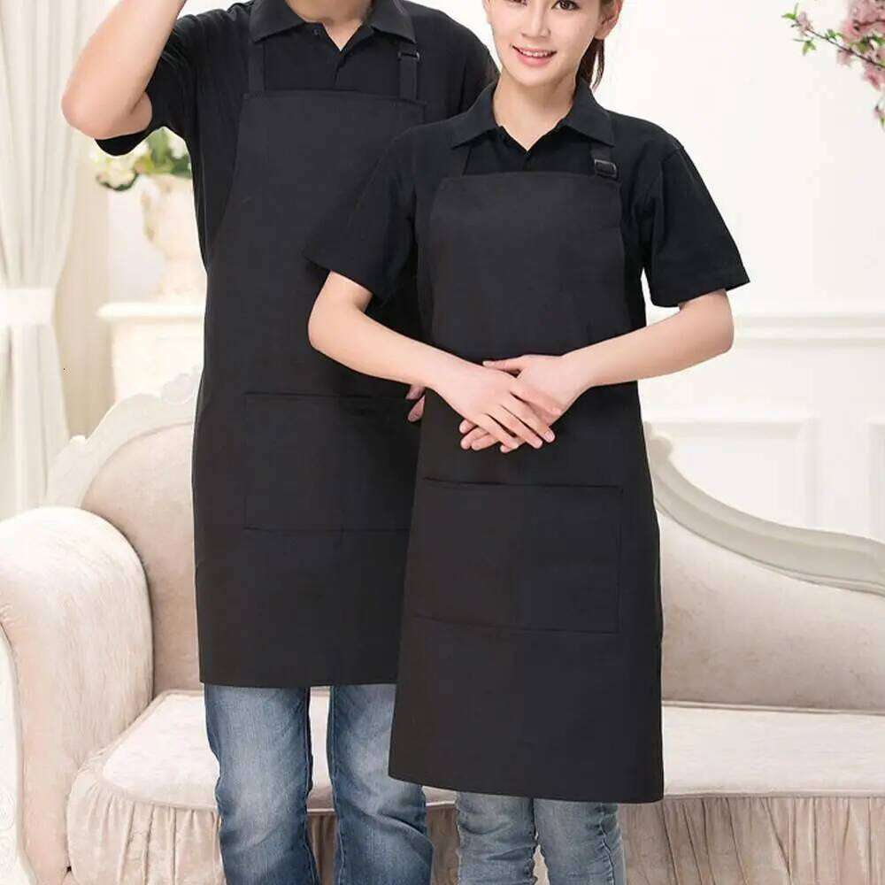 Kitchen Cooking Chef Halterneck With 2 Pockets Catering Sleeveless Aprons Men Woman BBQ Waiter Printing Apron S260205